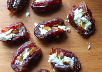 Bacon Wrapped Dates – Goat Cheese and Pistachios